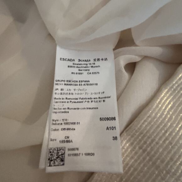 Escada Women’s 100% Silk Beige/Gold V-Neck Ruched Sleeveless Lined Dress 8/38 - Picture 13 of 14